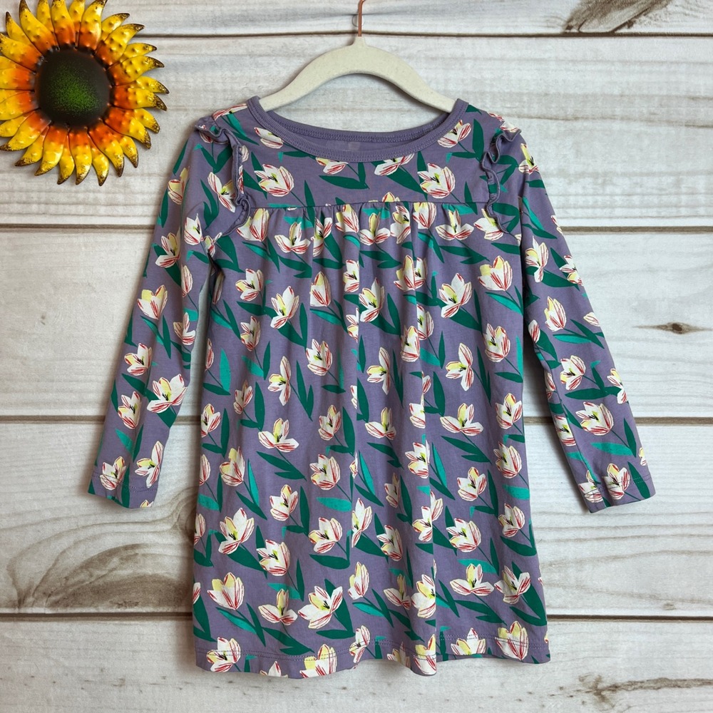 Tea Collection Girls Purple Floral‎ Long Sleeve Dress Size 18-24 Months